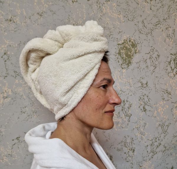 Alt=”organic cotton hair towels”.